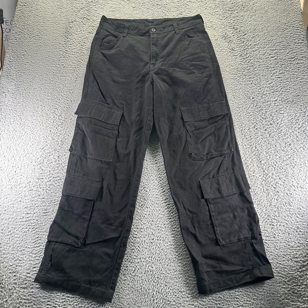 Divided By H&M Pant Womens 12 Black Cotton Cargo Straight Leg Baggy Workwear
